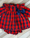 Babyferr Red & Navy Checked Dress Set