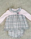 Babyferr Pink & Grey Checked Dress Set