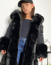 Black fur trim coat