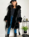 Black fur trim coat